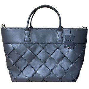 Pulicati Bag Dark Gray Italian Leather Dome Tote Dual Handle Handbag Purse NWT